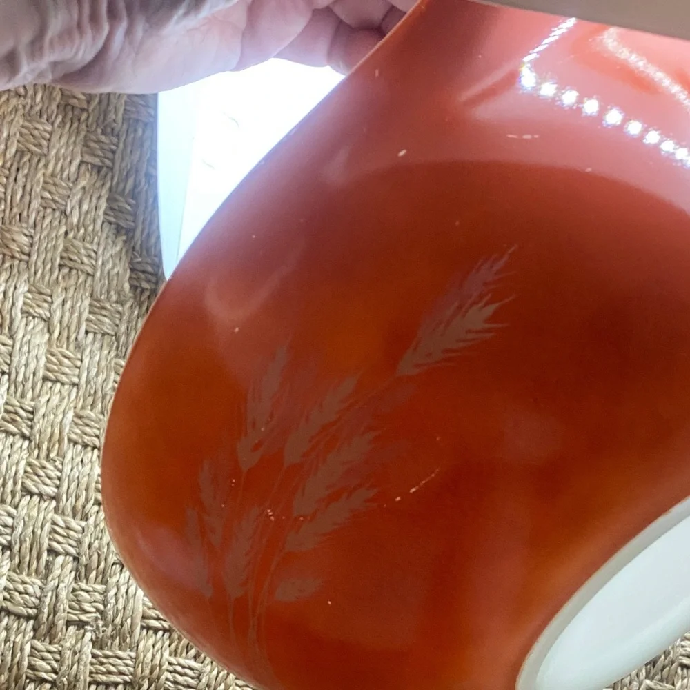 Pyrex Vintage Burnt Orange Harvest Wheat Pattern Mixing Bowl sz 444